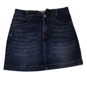 We The Free People Jean Skirt Size 25 Blue Denim Mini Stretch Zip Boho Cowgirl